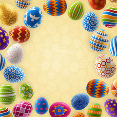 Fototapeta na wymiar Easter Background Frame of Decorated Eggs