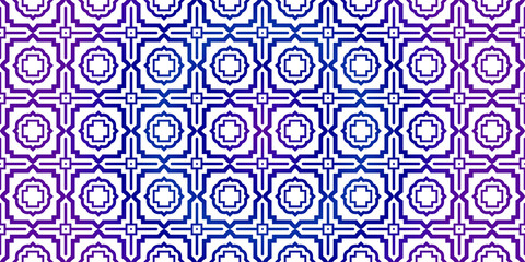Vector Seamless Pattern With Abstract Traditional Geometric Style. Repeating Sample Figure And Line. Paper For Scrapbook. Blue purple gradient