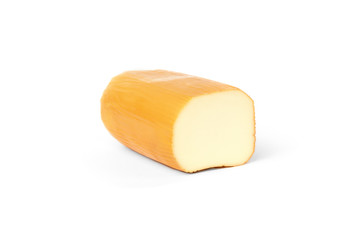 Smoked cheese isolated on white background.