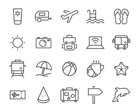set of vacation icons, such as travel, summer, trip, holiday, beach, season