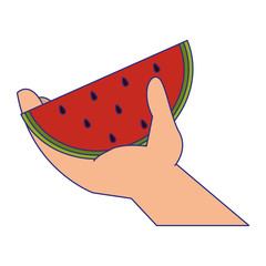 hand holding watermelon blue lines
