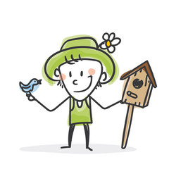 Garten Strichfiguren: Vogel, Vogelhaus (4)