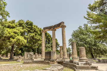 The Philippeion building remains at ancient Olimpia archaeological site in Greece