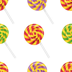 Seamless pattern of lollipops various color. Vector illustration.