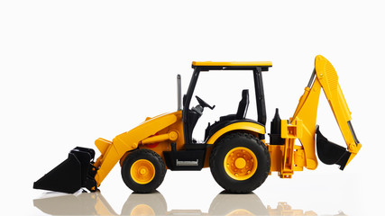 backhoe tractor toy, white background