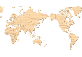 Fototapeta na wymiar 木材で形どった世界地図　ワールドマップ