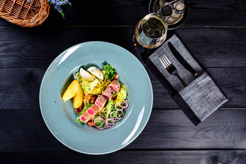 fresh salad with steak meat