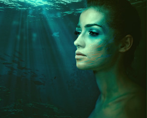 Sea spirit. Fantastic female portrait with underwater backgrounds