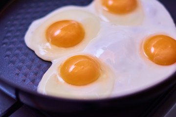 fried eggs in a frying pan
