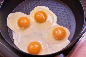fried eggs in a frying pan