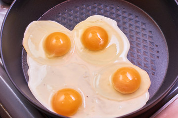 fried eggs in a frying pan