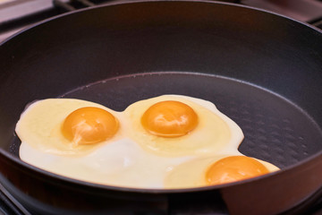 fried eggs in a frying pan