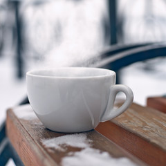 Cup of fresh hot coffee. Drink it now, enjoy the taste and scent