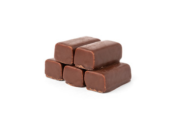 Chocolate sweets with praline isolated on white background.