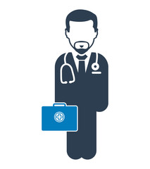 Doctor  on duty Icon. Male symbol with medicine bag on hand.