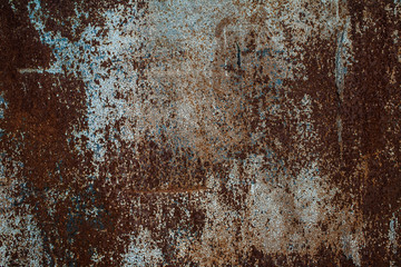 Rusted on surface of the old iron, deterioration of the steel, decay and grunge texture background. Old metal iron panel. 