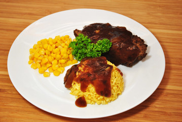 Meatloaf Dinner With Yellow Rice & Corn