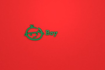 Illustration of Boy with green text on red background