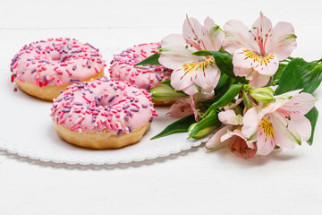 donut donuts icing sprinkles on doughnuts pink bright sugar strands