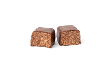 Chocolate sweets with praline isolated on white background.