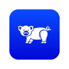 Cute pig icon blue vector isolated on white background