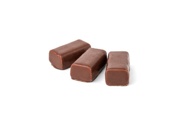 Chocolate sweets with praline isolated on white background.