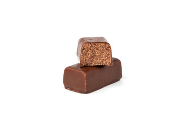 Chocolate sweets with praline isolated on white background.