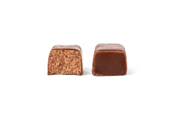 Chocolate sweets with praline isolated on white background.