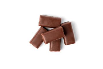 Chocolate sweets with praline isolated on white background.