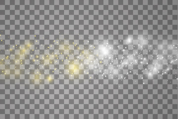 Collision of two forces with white and blue light on transparent background. Vector illustration. Hot and cold sparkling power. Energy lightning with electric discharge