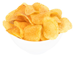 Potato chips bowl isolated on white background, with clipping path