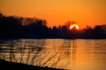 Beautiful sunset near Osterhofen-Danube-Bavaria-Germany