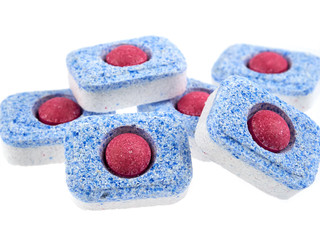 Dishwasher tabs isolated on white