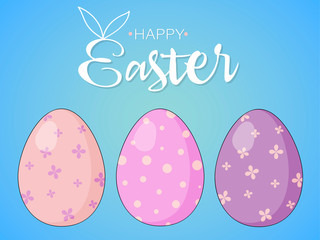Colorful easter eggs. Flat style greeting card Happy easter. Celebration. Colorful easter egg on colorful pastels paper background ,light and shadow .