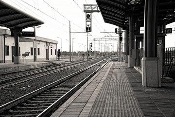 Empty train station, and deserted platform, public transport