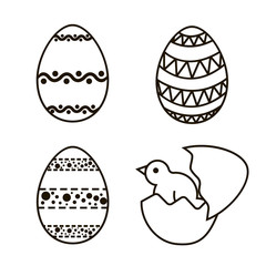 set of easter eggs and chicken