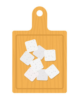 Feta Cheese On A Wooden Board Vector Flat Isolated