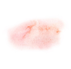 Pink Orange watercolor paint stain background. Watercolor smear isolated on white background. Abstract background, hand drawn texture, paint splashe. Design for backgrounds, covers, cards, banners.
