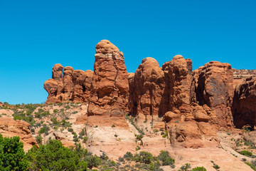 Mesa and Butte landscape at Devils Garden in Arches National Park, Moab, Utah, USA.