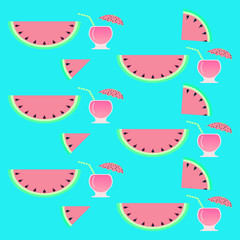 Seamless pattern with wattermelon. Watermelon fresh vegetable. Jar with watermelon smoothie with striped straw