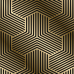 Vector geometric striped pattern - seamless luxury gold gradient design. Rich endless background.