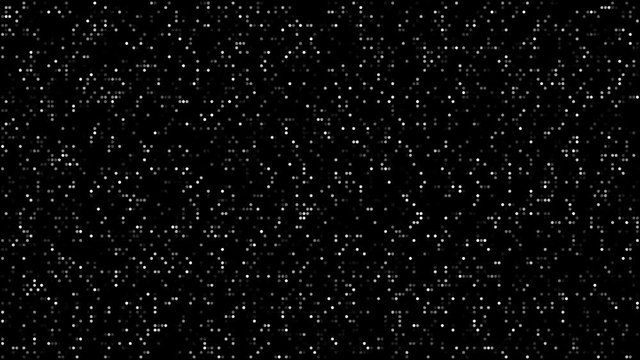 Abstract background - white dots on pure black. Small circles randomly appears and disappears. Digital structure. Seamless loop. 3d rendering.