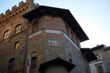 Fototapeta na wymiar Florence, Italy - February 27, 2019 : View of Societa Dantesca Italiana in Palazzo dell Arte Della Lana