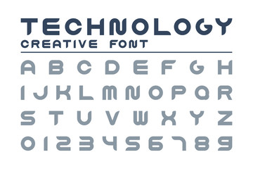 Vector technology creative font. Trendy english alphabet. Simple latin letters and numerals - digital design