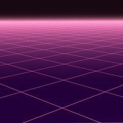 Abstract background with perspective. Digital futuristic design - retro 80-90s style. Grid neon surface