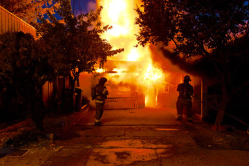 fire fighters at structure fire