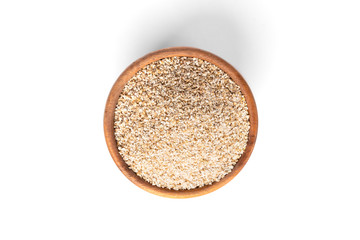 Fine-ground barley isolated on white background.