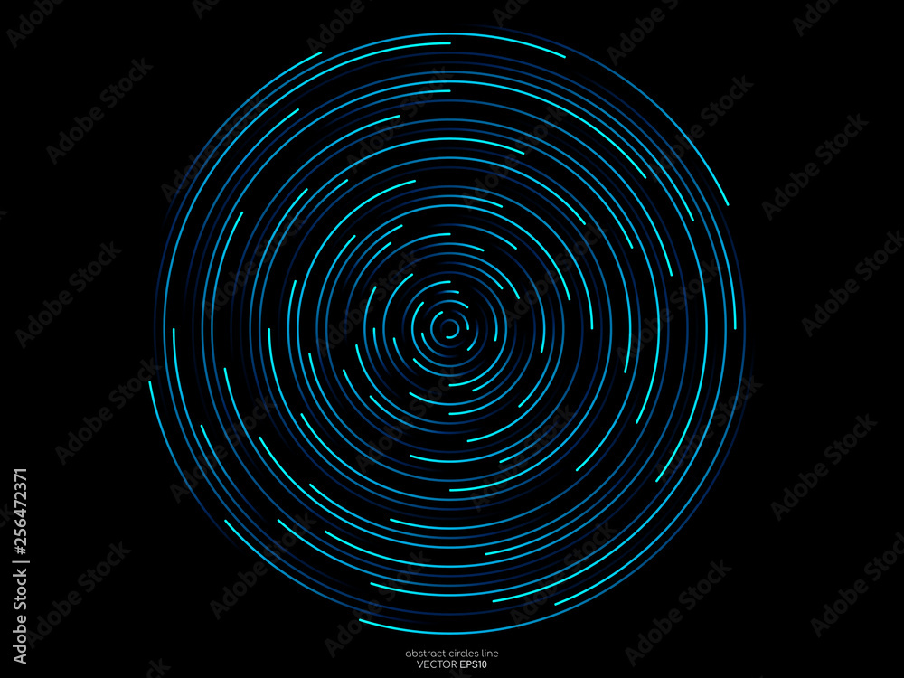 Poster abstract orbits circle ring movement line in blue green light isolated on black background. vector g