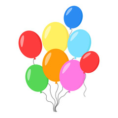 Bunch of air balloons, group of ball with ribbon isolated on white background. Colorful. Happy Birthday, holidays, party concept. Vector flat illustration.