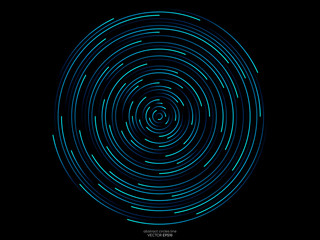 Abstract orbits circle ring movement line in blue green light isolated on black background. Vector graphic in concept AI technology, science, music